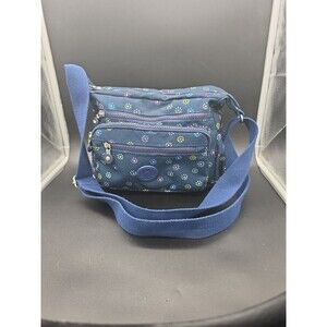 Floral Nylon Crossbody Bag Multi Pocket Blue Daisy Shoulder Messenger Travel...